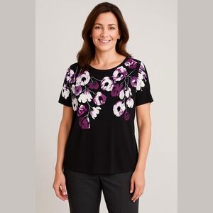 Alfani Plus Size Short Sleeve Floral Knit Top